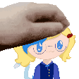 A fast-moving gif of Zabunne Ally's voicebank icon being patted on the head with force by a realistic hand.